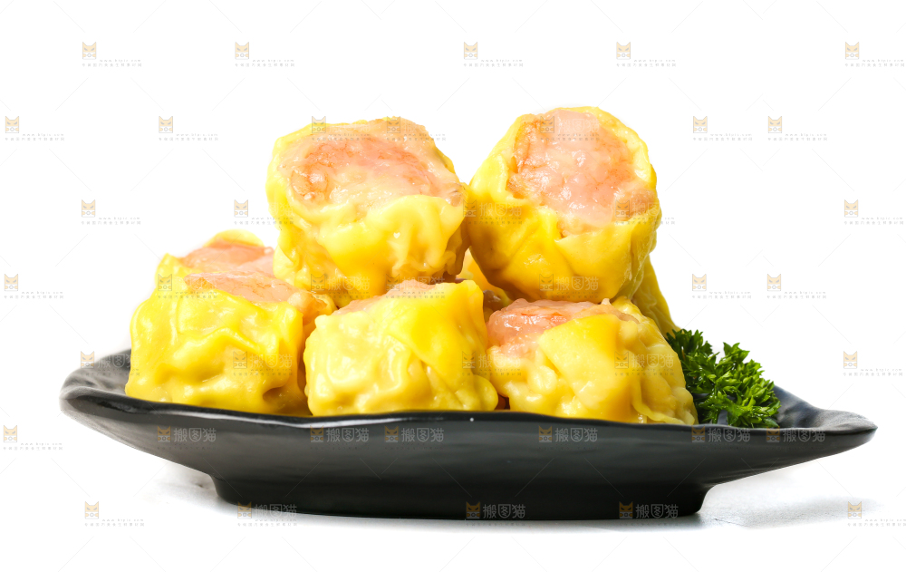 白底上的虾肉烧卖