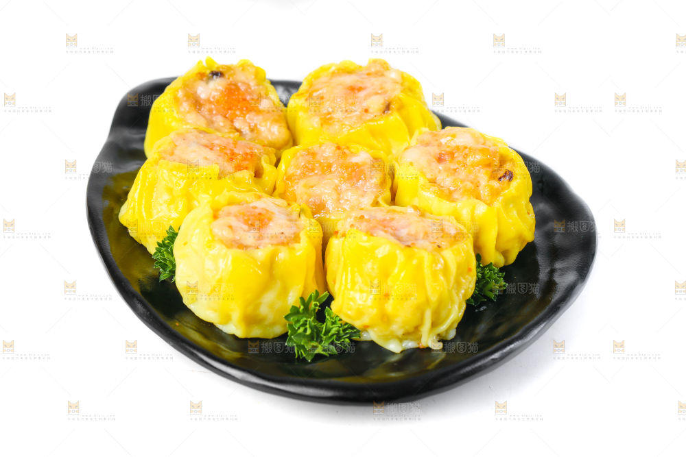 白底上的虾肉烧卖