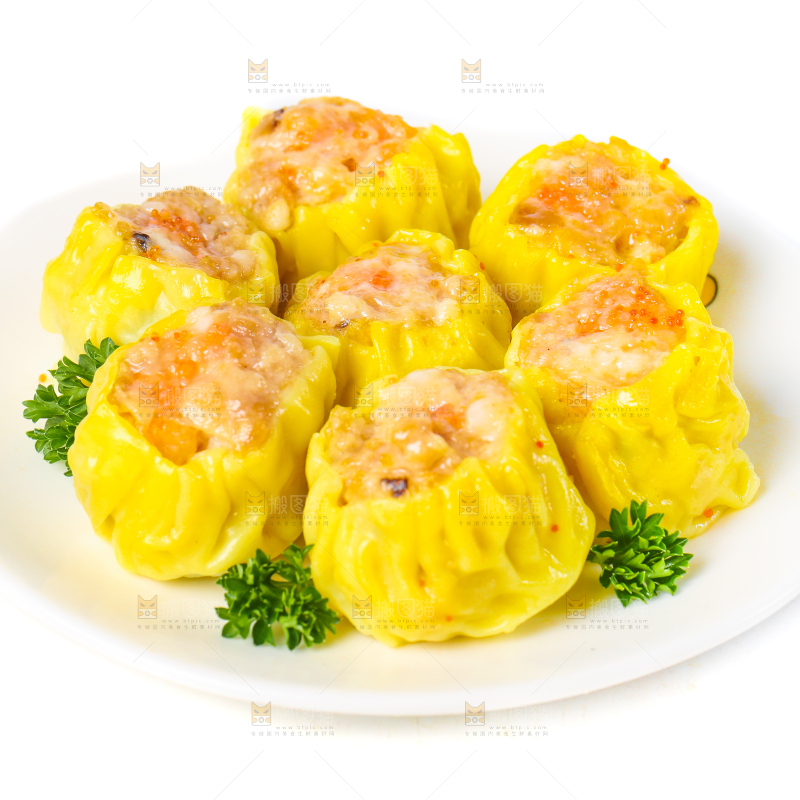 白底上的虾肉烧卖