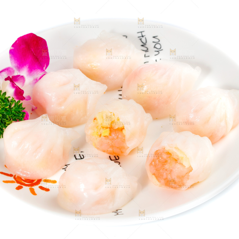 白底上的虾饺