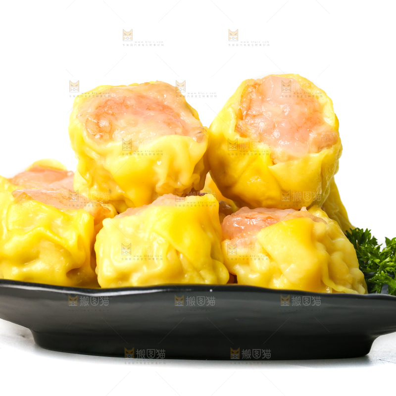 白底上的虾肉烧卖