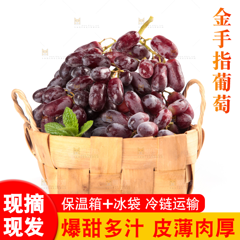 白底上的金手指葡萄