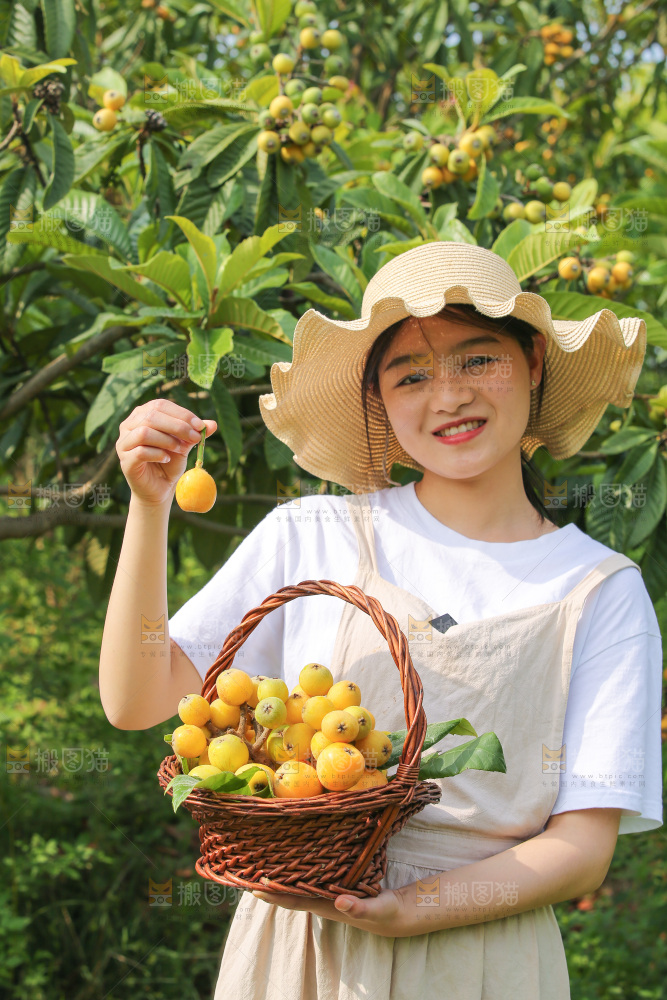手里拿着现摘枇杷