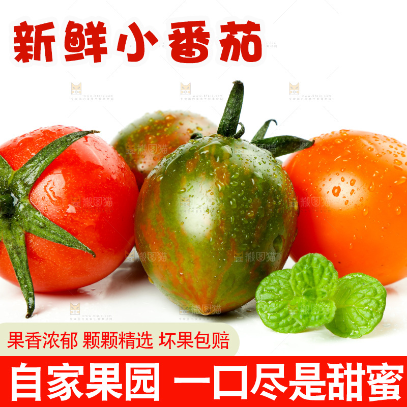 白底上的三色圣女果