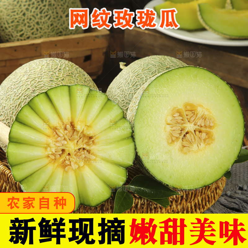 木底上的网纹蜜瓜