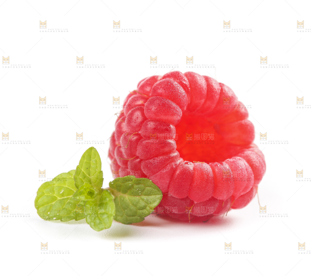 白底上的新鲜覆盆子