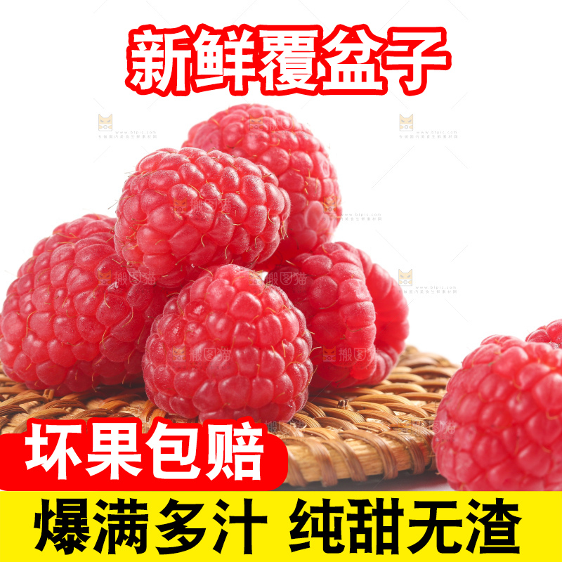 白底上的新鲜覆盆子