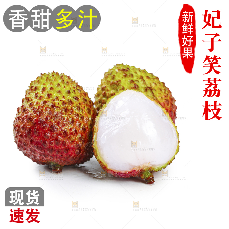 白底上的妃子笑荔枝
