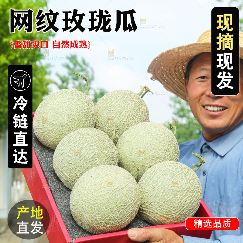 手里拿着玫珑网纹瓜