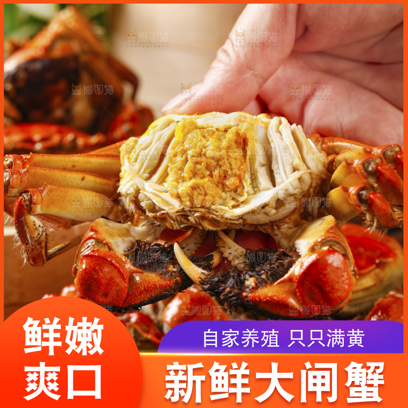 手里拿着清蒸大闸蟹