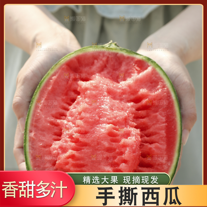 手里拿着红瓤西瓜