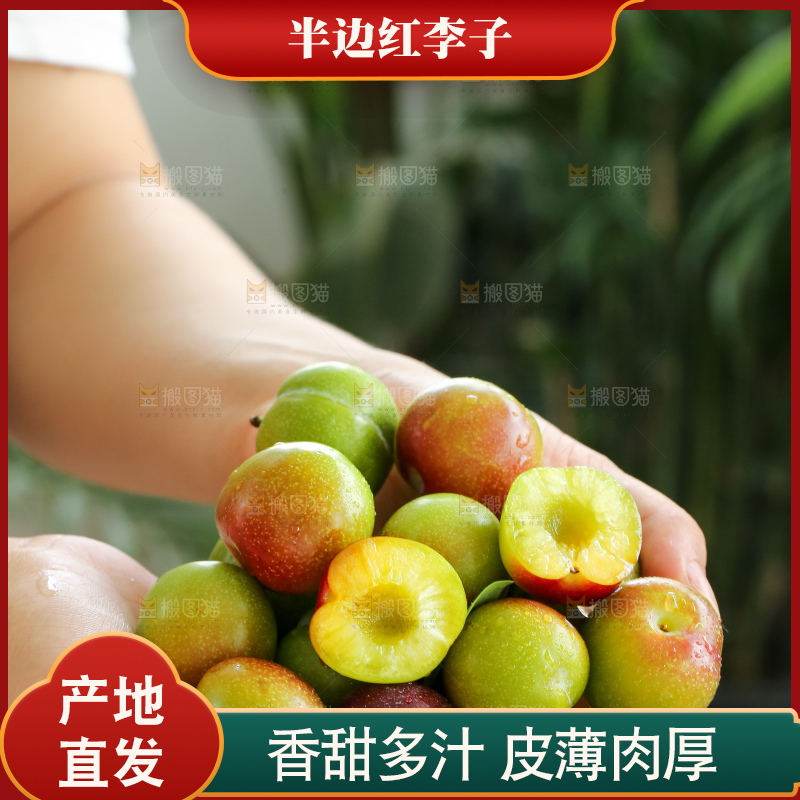 手里拿着半边红李子