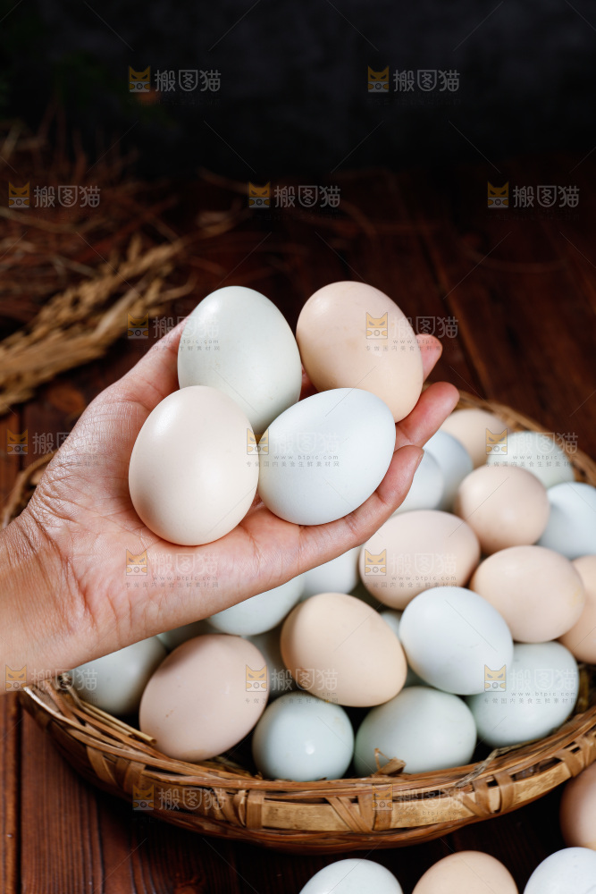 木底上的绿壳鸡蛋