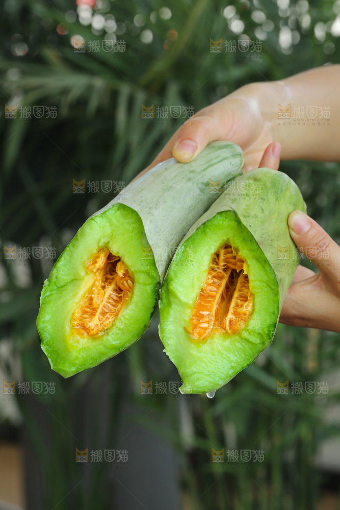 手里拿着羊角蜜甜瓜