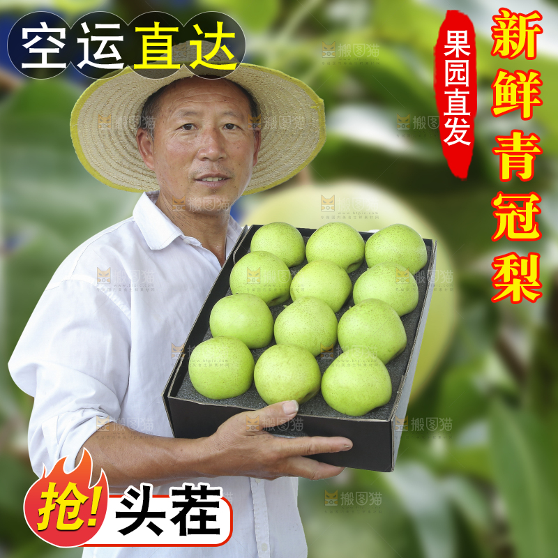 手里拿着一盒青皇冠梨