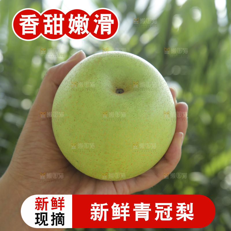 手里拿着一盒青皇冠梨