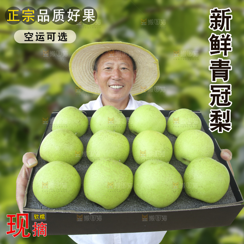 手里拿着一盒青皇冠梨