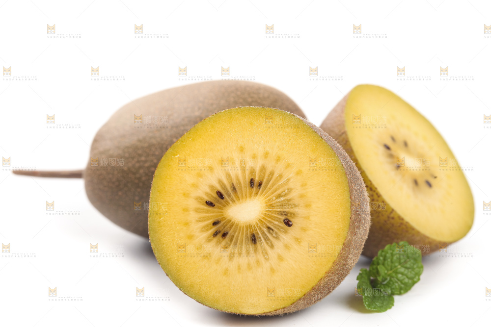白底上的黄心猕猴桃