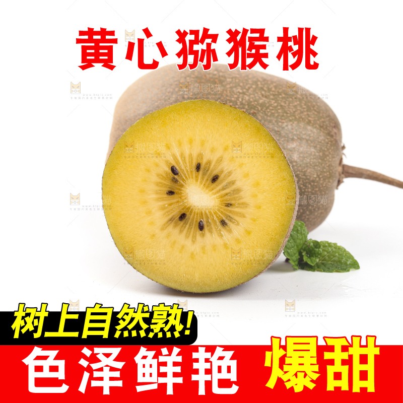 白底上的黄心猕猴桃