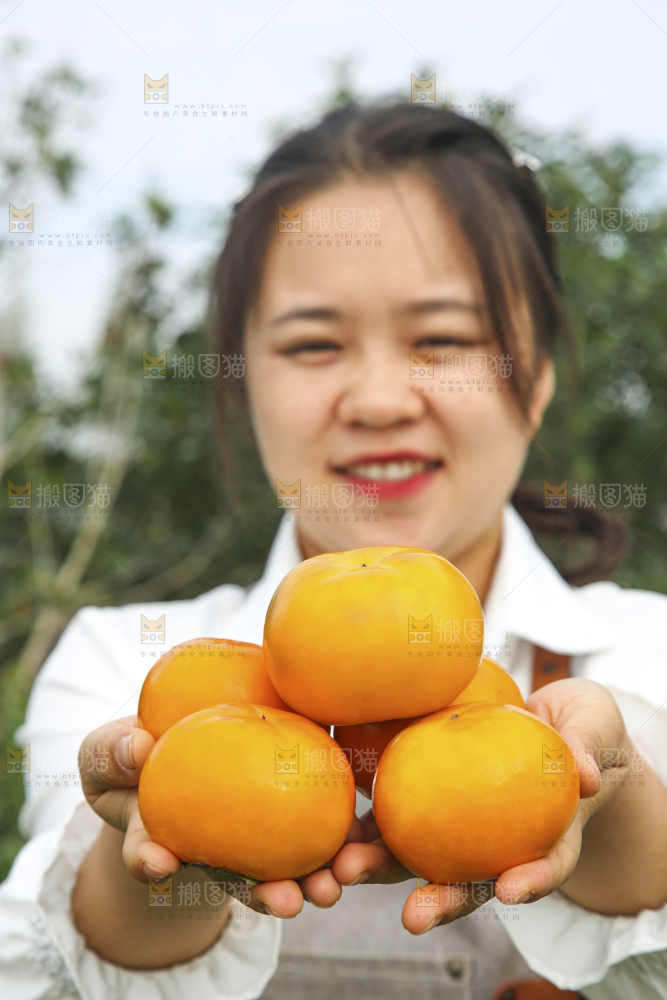 手里拿着新鲜脆柿