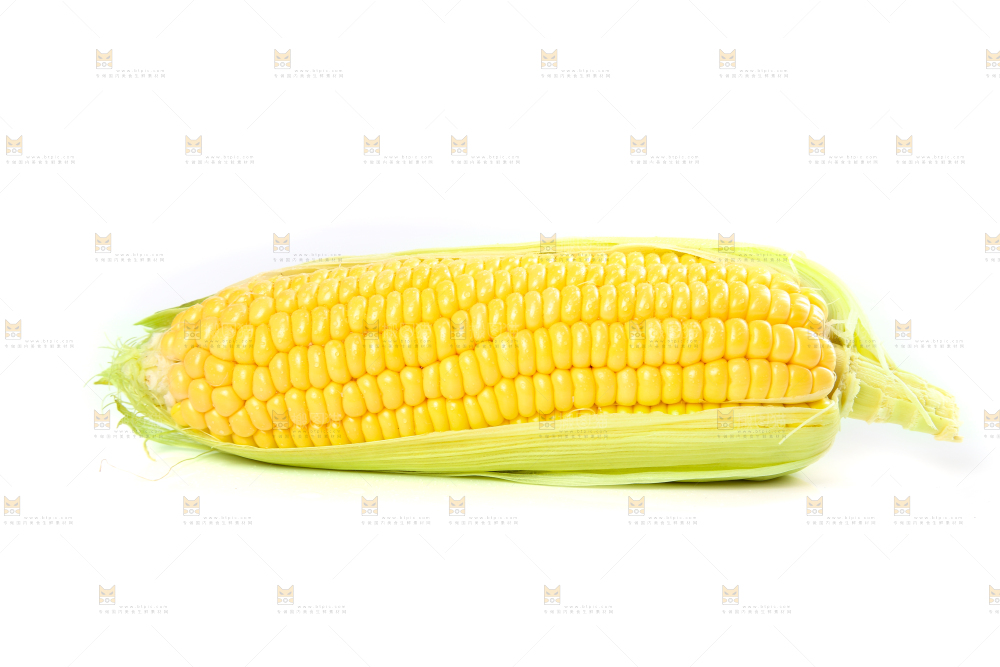 白底上的水果玉米