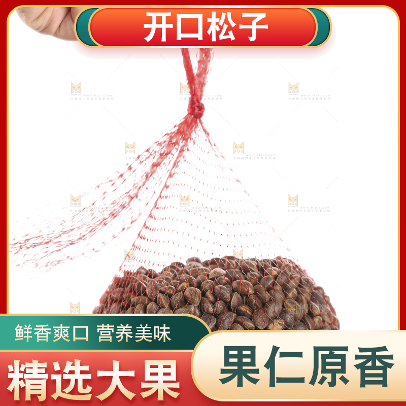 白底上的新鲜松子