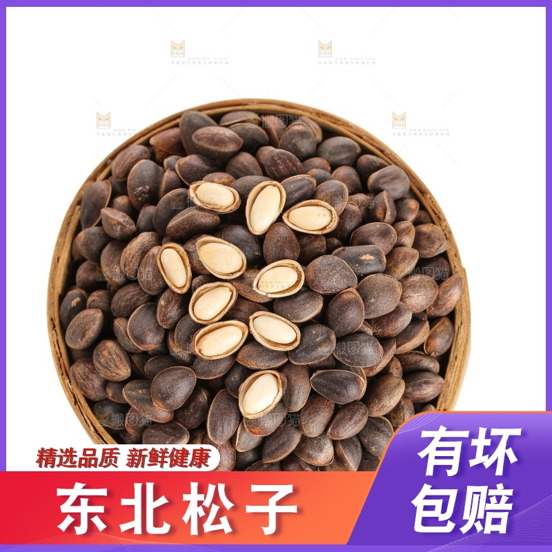 白底上的新鲜松子