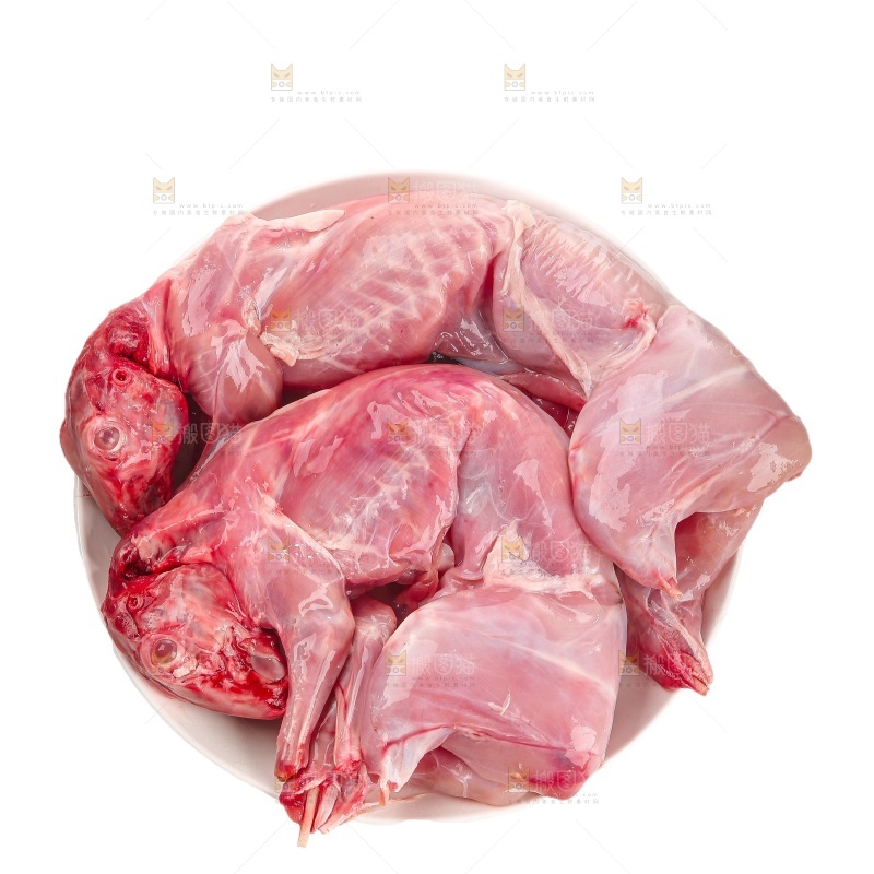 白底上的新鲜兔肉