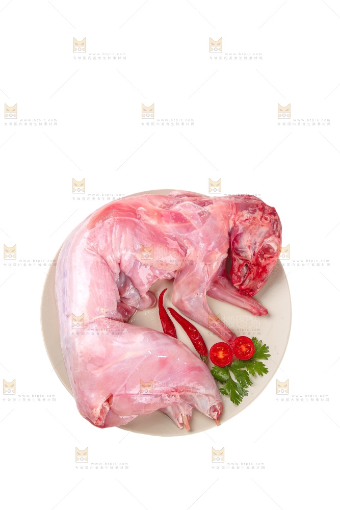 白底上的新鲜兔肉