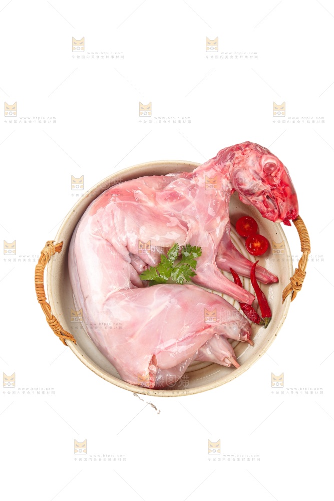 白底上的新鲜兔肉