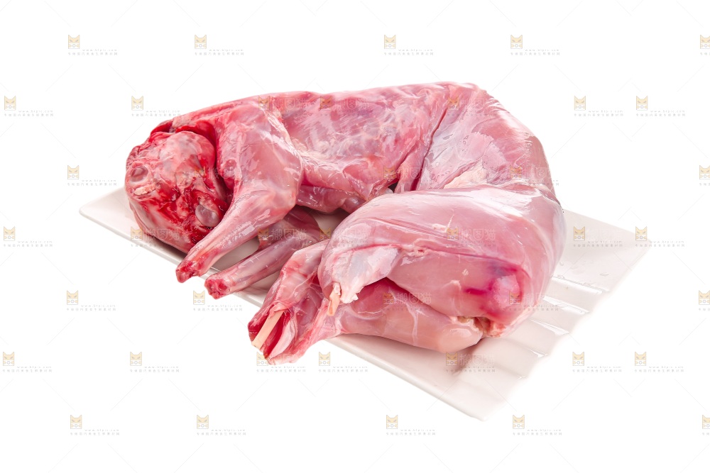 白底上的新鲜兔肉
