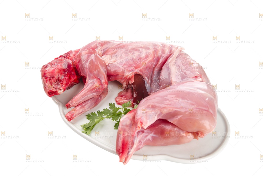 白底上的新鲜兔肉