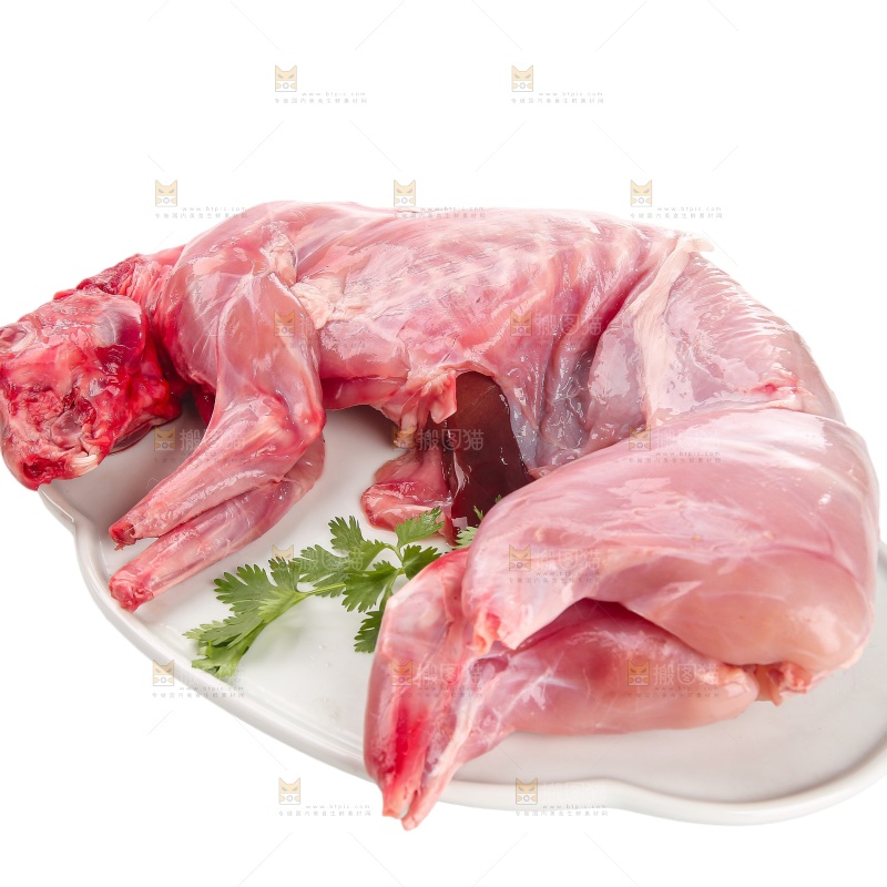 白底上的新鲜兔肉