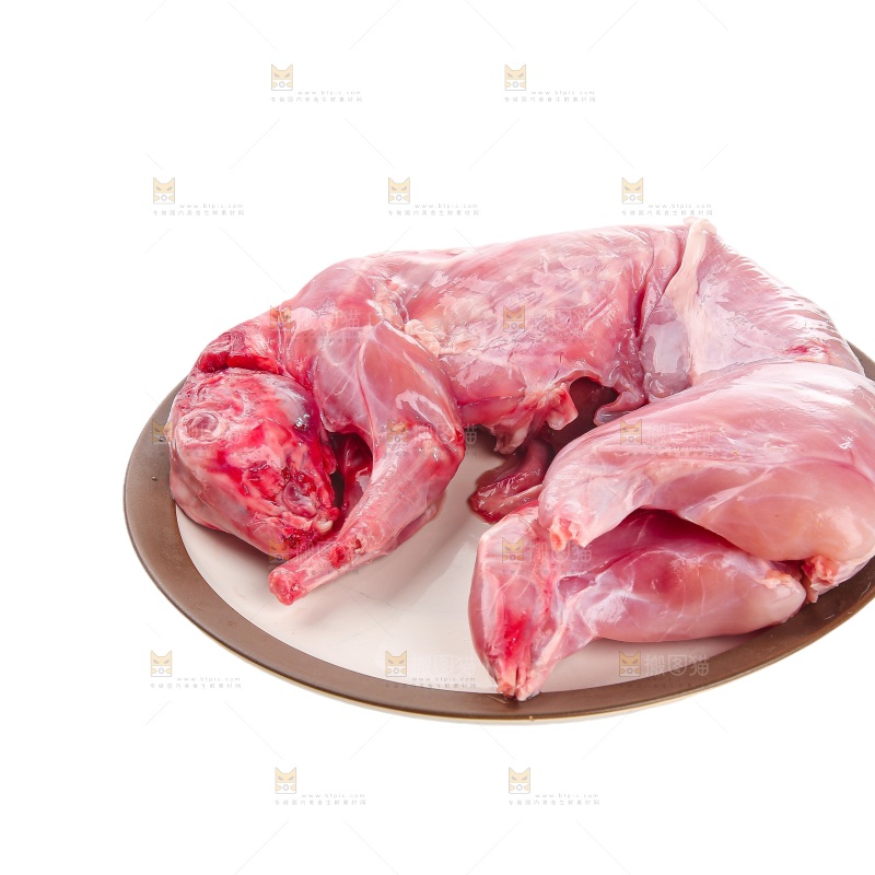 白底上的新鲜兔肉
