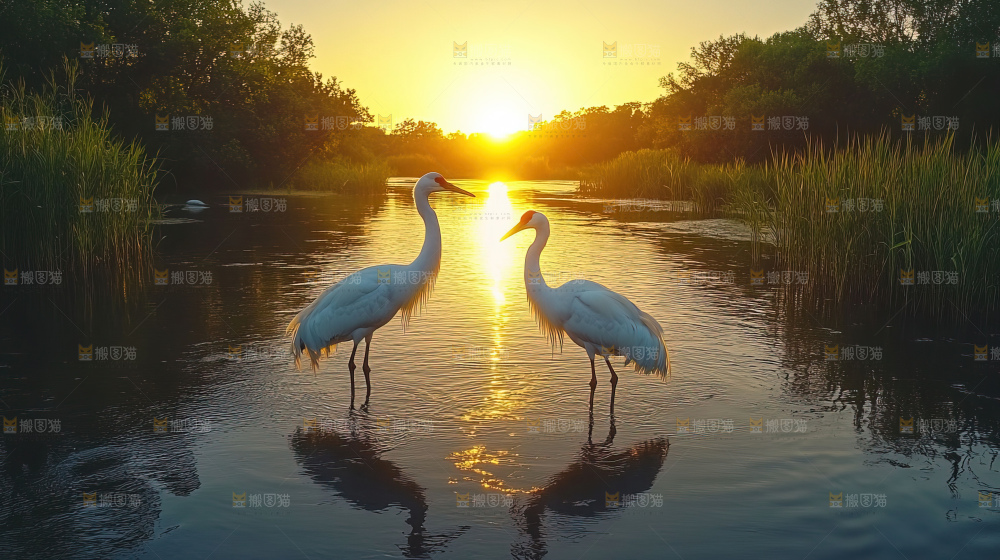 飞鸟湿地栖息鸟类生态水域风景