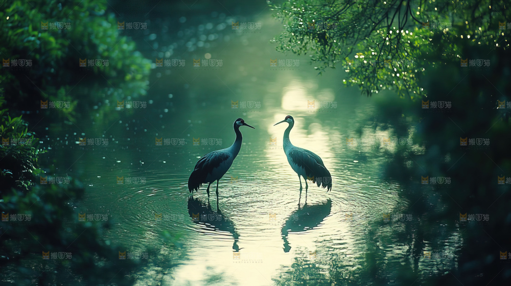 飞鸟湿地栖息鸟类生态水域风景