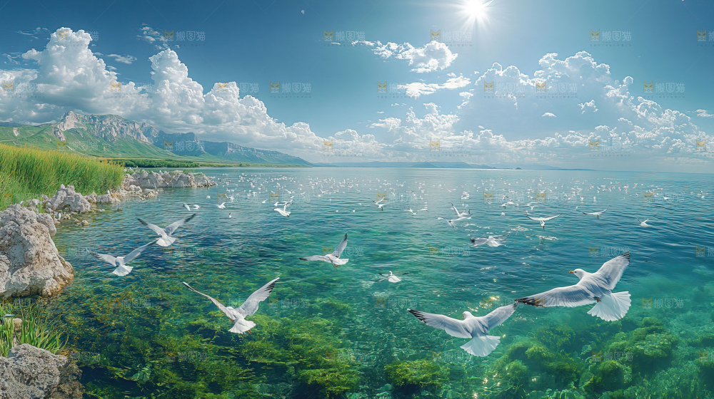 飞鸟湿地栖息鸟类生态水域风景
