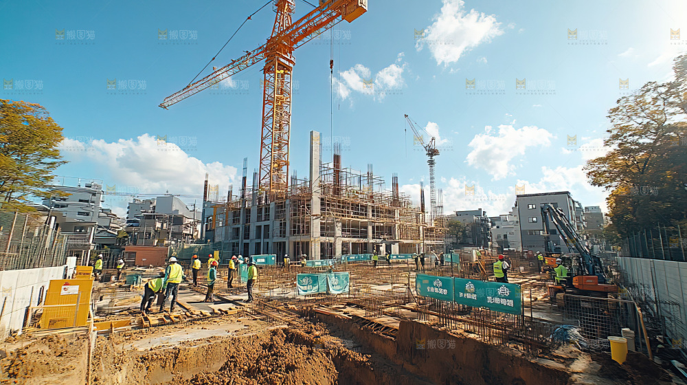 城市建设发展工地工人向上国富民强