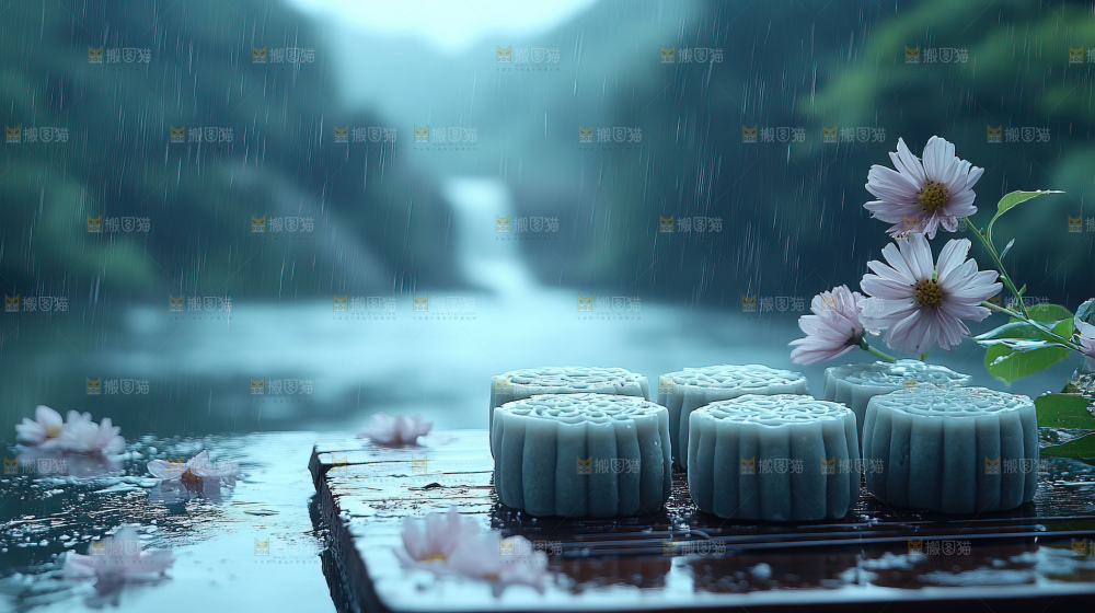 中秋素材团圆花灯月饼荷花灯赏月