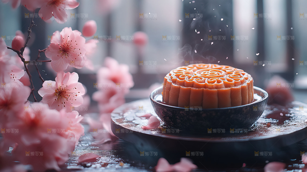 中秋素材团圆花灯月饼荷花灯赏月