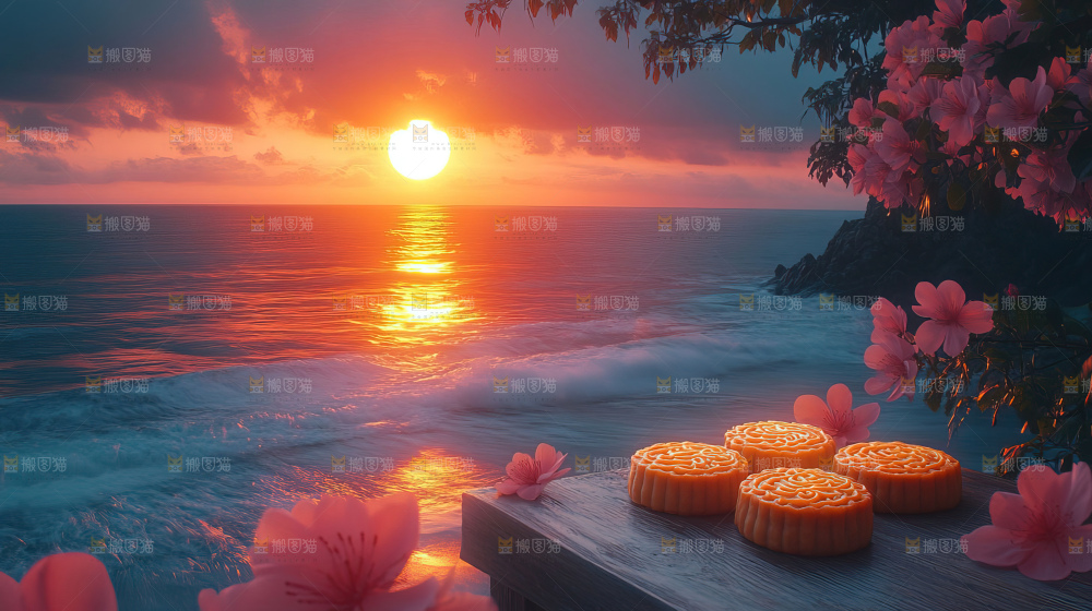 中秋素材团圆花灯月饼荷花灯赏月