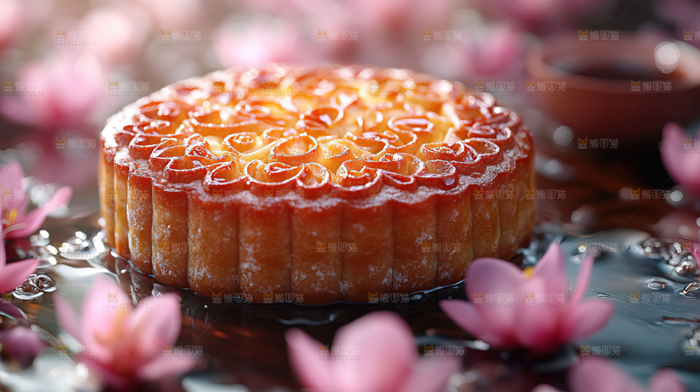中秋素材团圆花灯月饼荷花灯赏月