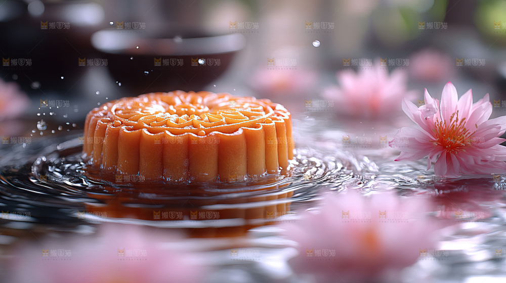 中秋素材团圆花灯月饼荷花灯赏月