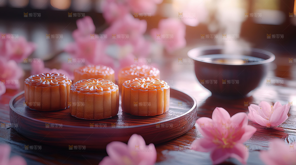 中秋素材团圆花灯月饼荷花灯赏月