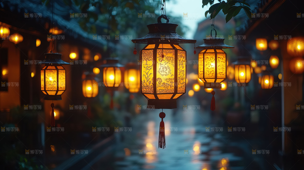 中秋素材团圆花灯月饼荷花灯赏月