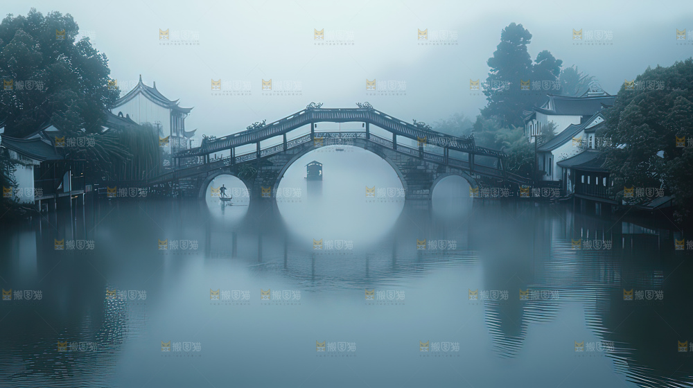 水乡乌篷船建筑江南大美中国宁静静谧