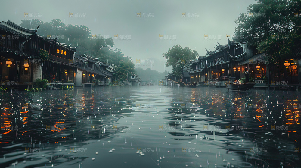 水乡乌篷船建筑江南大美中国宁静静谧