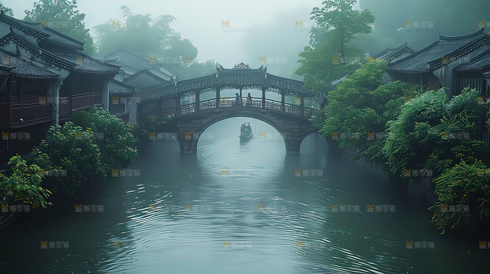 水乡乌篷船建筑江南大美中国宁静静谧