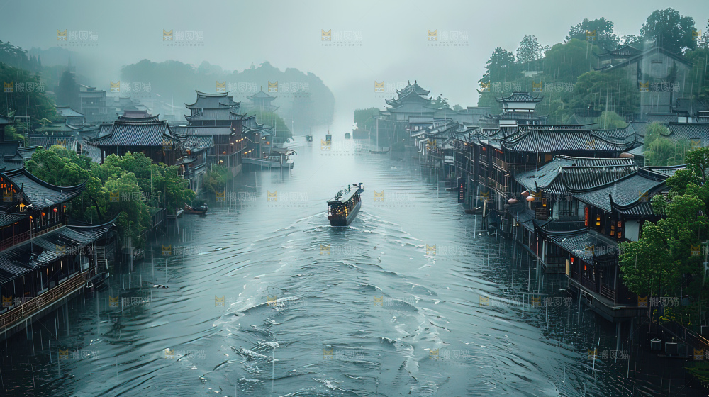 水乡乌篷船建筑江南大美中国宁静静谧