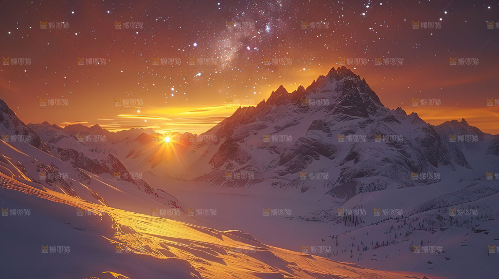 雪山星空银河攀登冒险团队